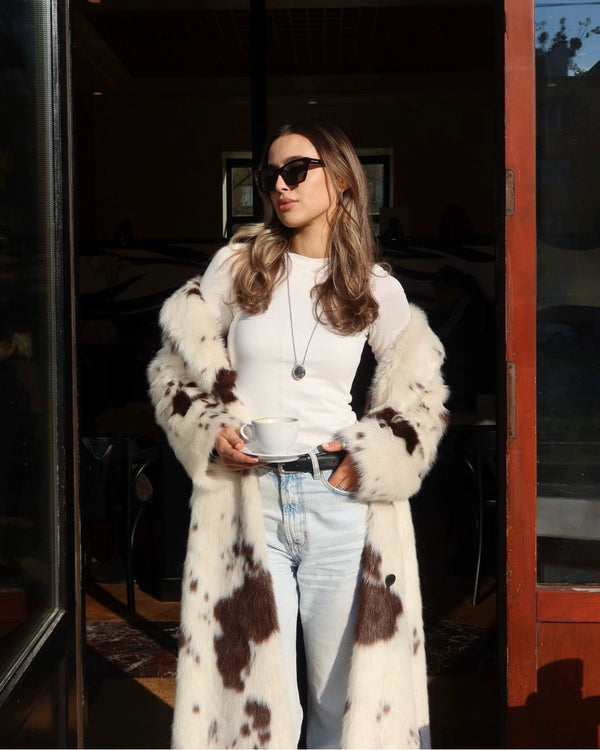 Dallas Faux Fur Cow Print Coat