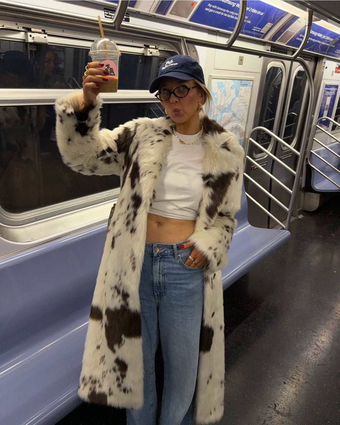 Dallas Faux Fur Cow Print Coat