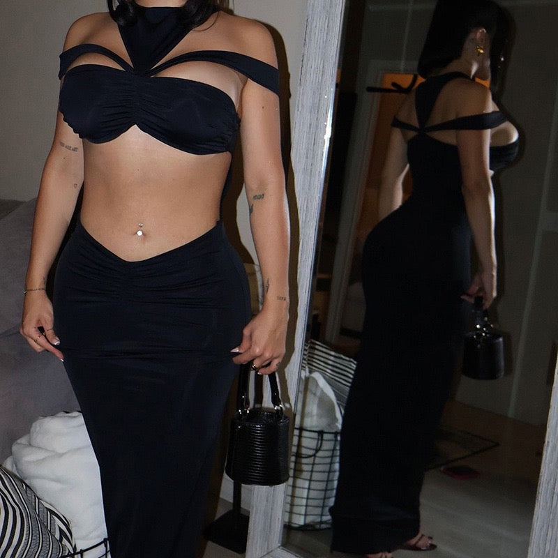 Noir Allure Cut-Out Maxi Dress