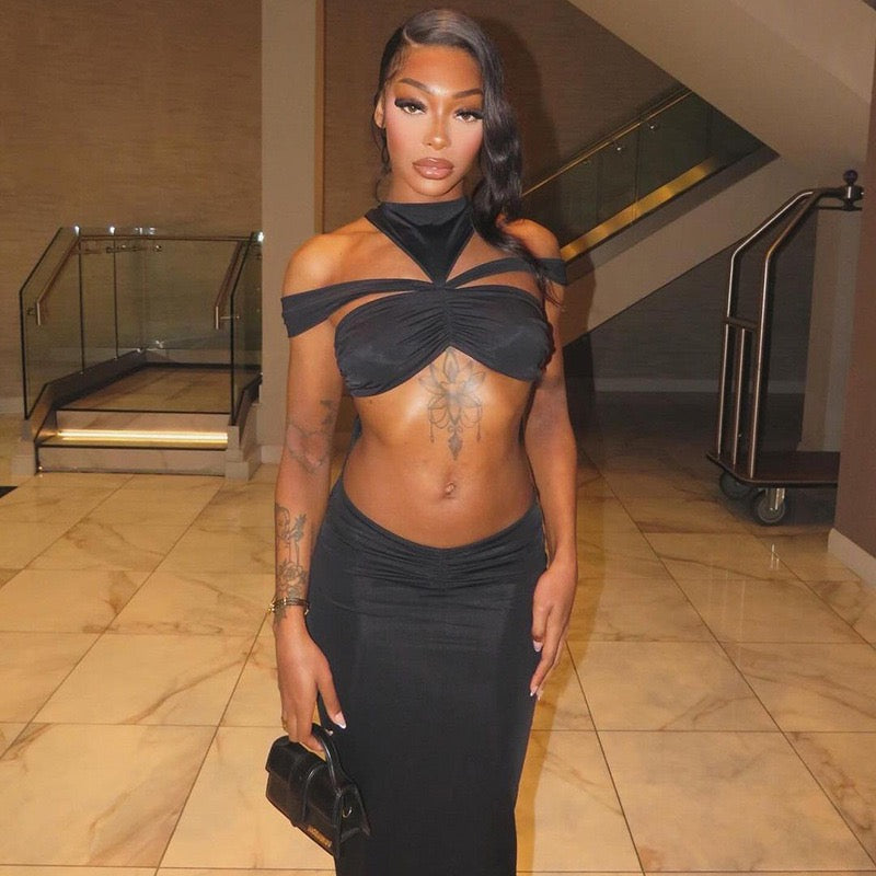 Noir Allure Cut-Out Maxi Dress