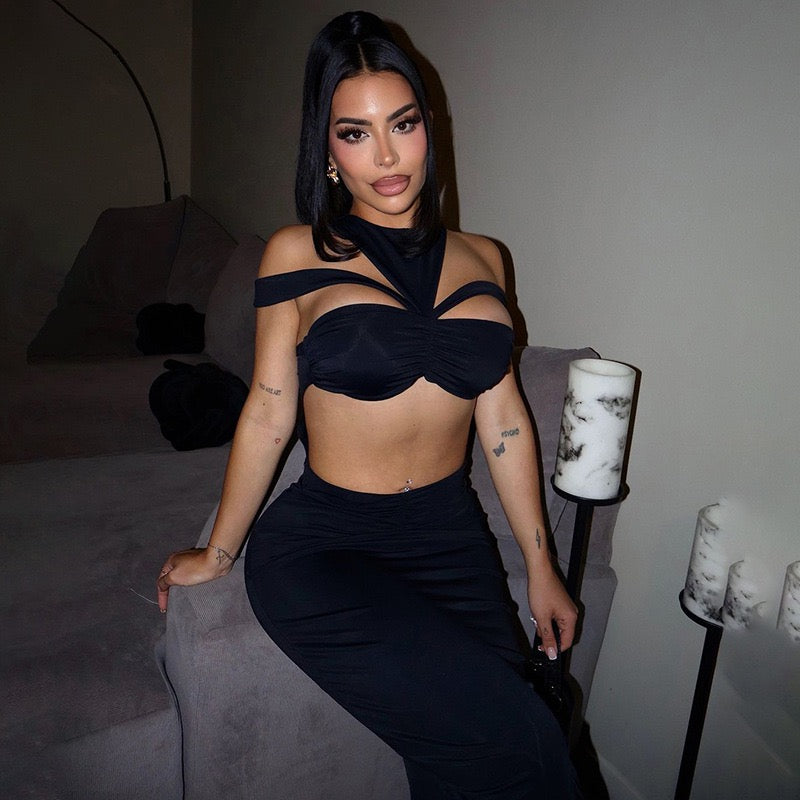 Noir Allure Cut-Out Maxi Dress