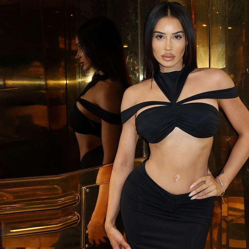 Noir Allure Cut-Out Maxi Dress