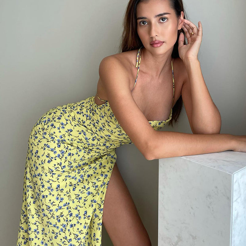 Sunlily Halter Floral Maxi Dress