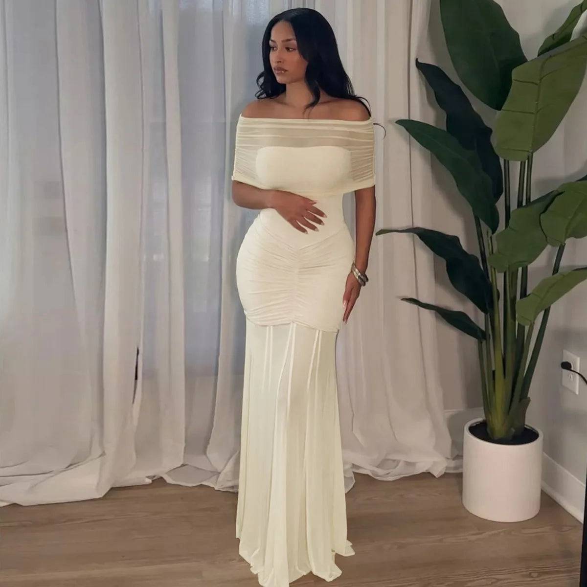 Isadora Off-Shoulder Mesh Maxi Dress