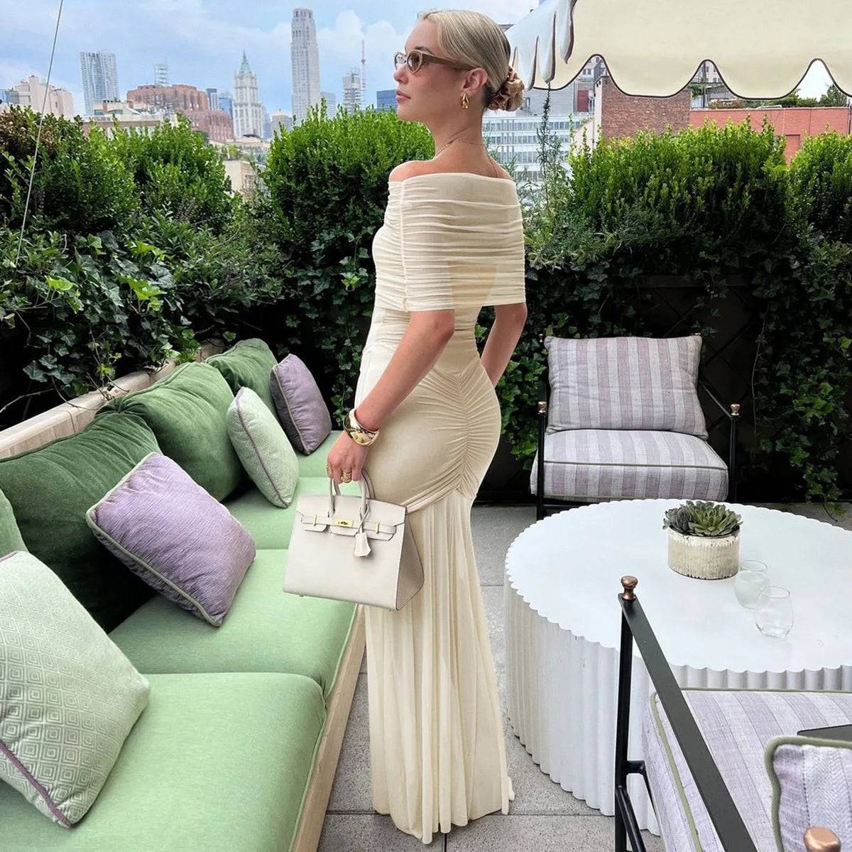 Isadora Off-Shoulder Mesh Maxi Dress
