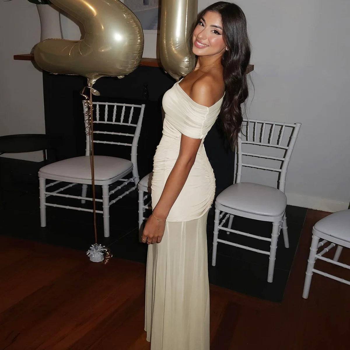 Isadora Off-Shoulder Mesh Maxi Dress