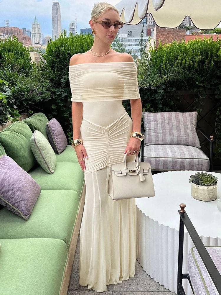 Isadora Off-Shoulder Mesh Maxi Dress