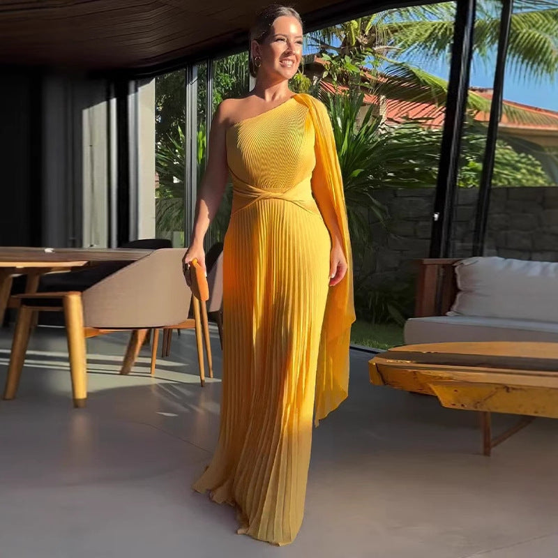 Elowen Pleated One-Shoulder Gown