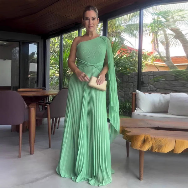 Elowen Pleated One-Shoulder Gown