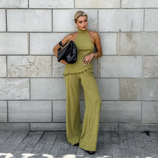 Vereli Textured Halter Two-Piece Set