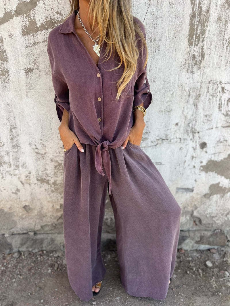 Solvra Washed Button-Tie Lounge Set