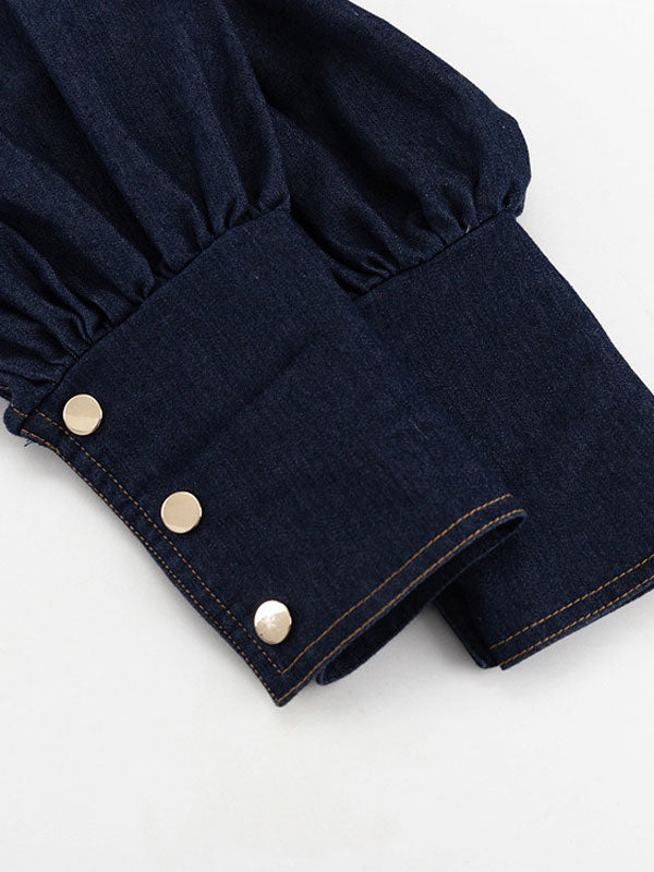 Indigo Statement Puff Sleeve Mini Dress