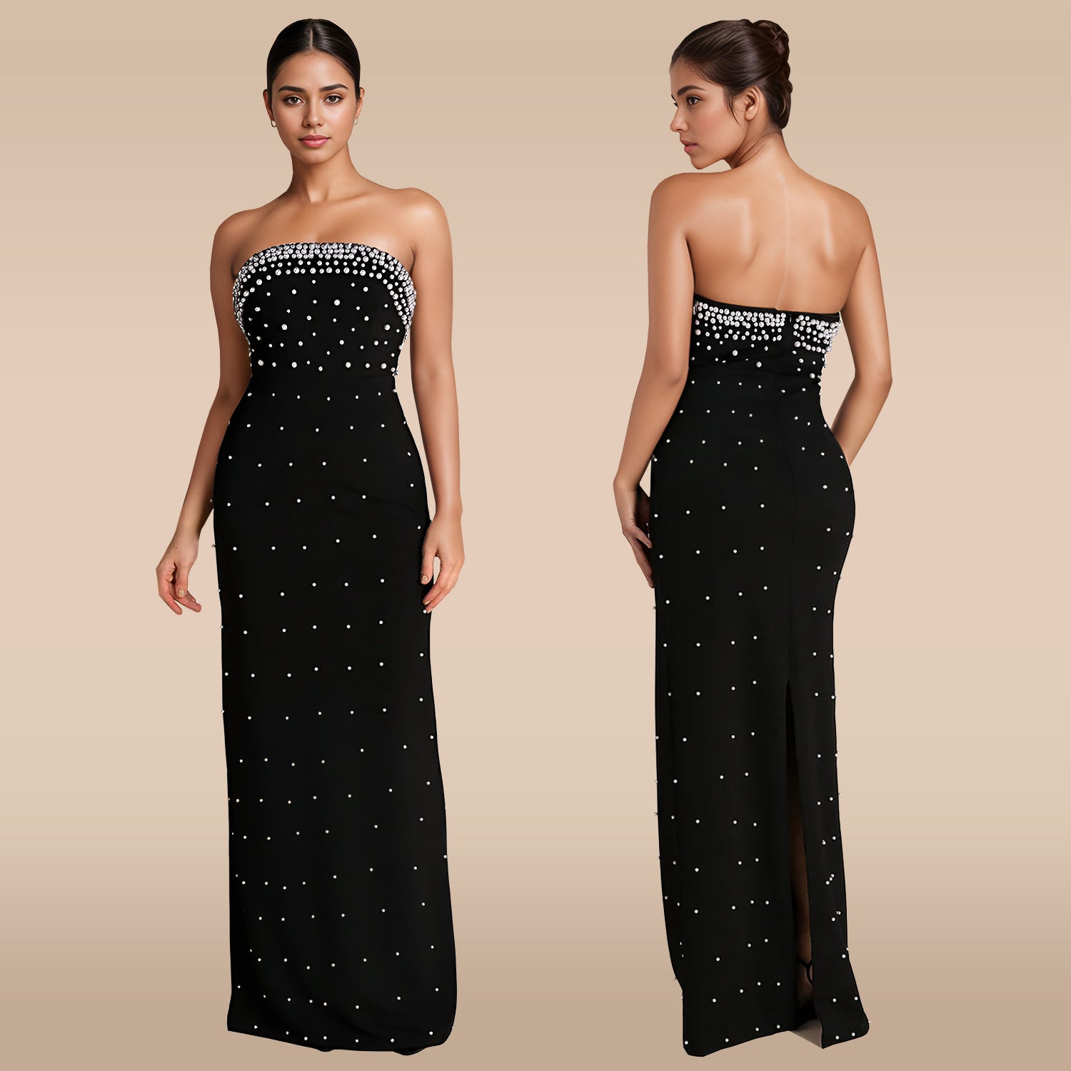 Pearl Whisper Embellished Strapless Maxi Dress