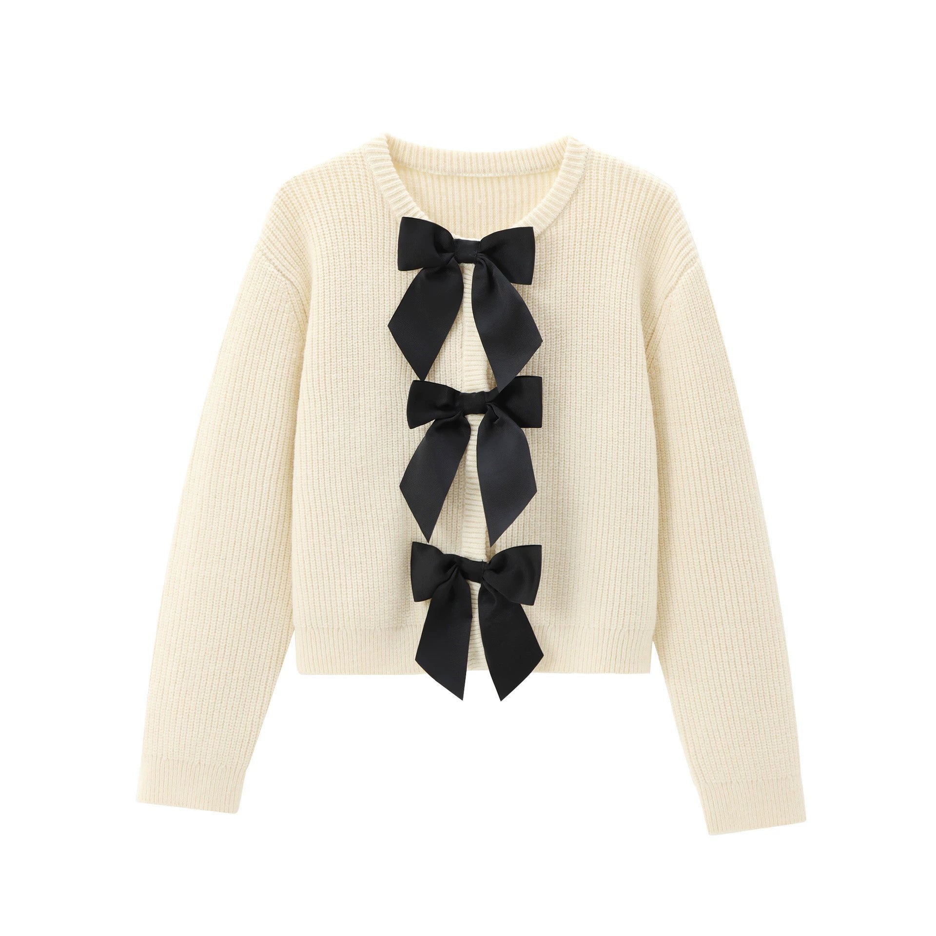 Ivory Bow Detail Ribbed Sweater