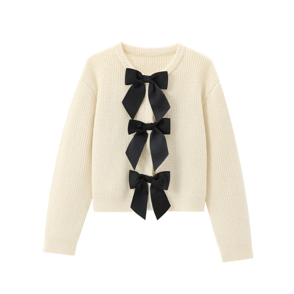 Ivory Bow Detail Ribbed Sweater