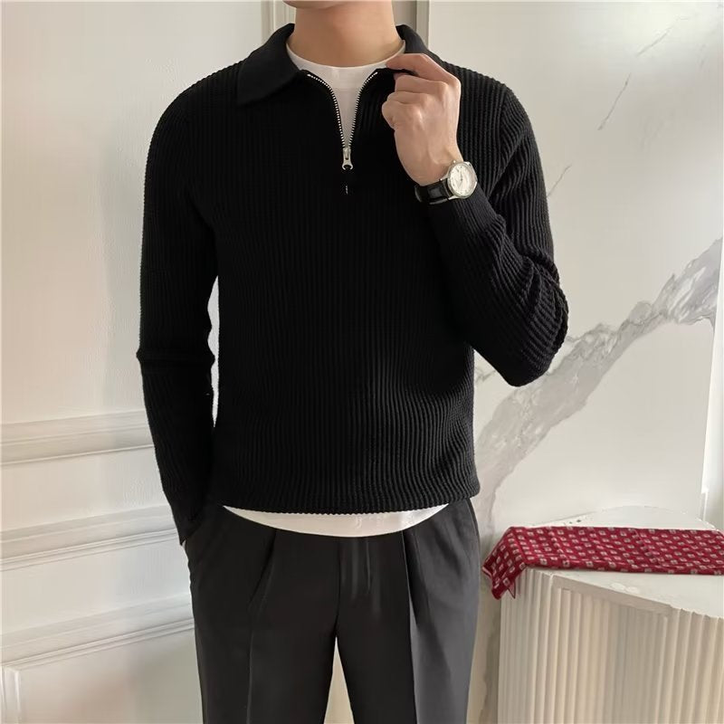 Callum Waffle Knit Zip Polo
