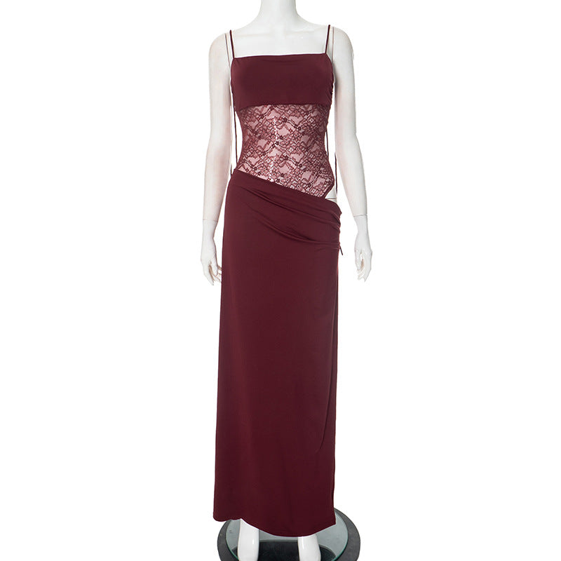 Sculpted Lace Illusion Maxi Dress