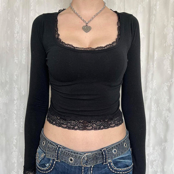 Aria Lace Trim Long Sleeve Top