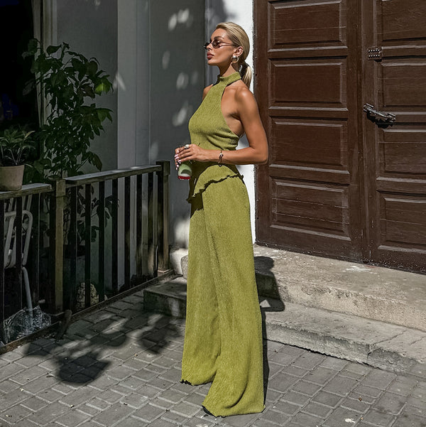 Vereli Textured Halter Two-Piece Set