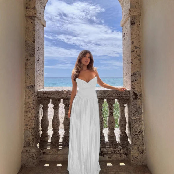Strapless Pleated Maxi Dress – Sweetheart Neckline