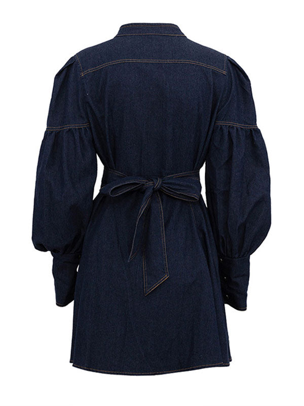Indigo Statement Puff Sleeve Mini Dress