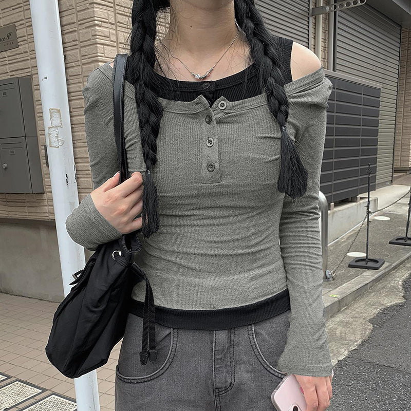 Rhea Contrast Button Knit Top