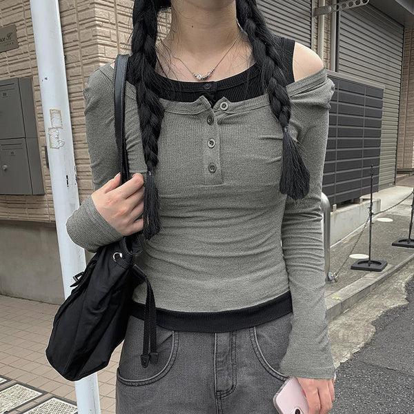 Rhea Contrast Button Knit Top