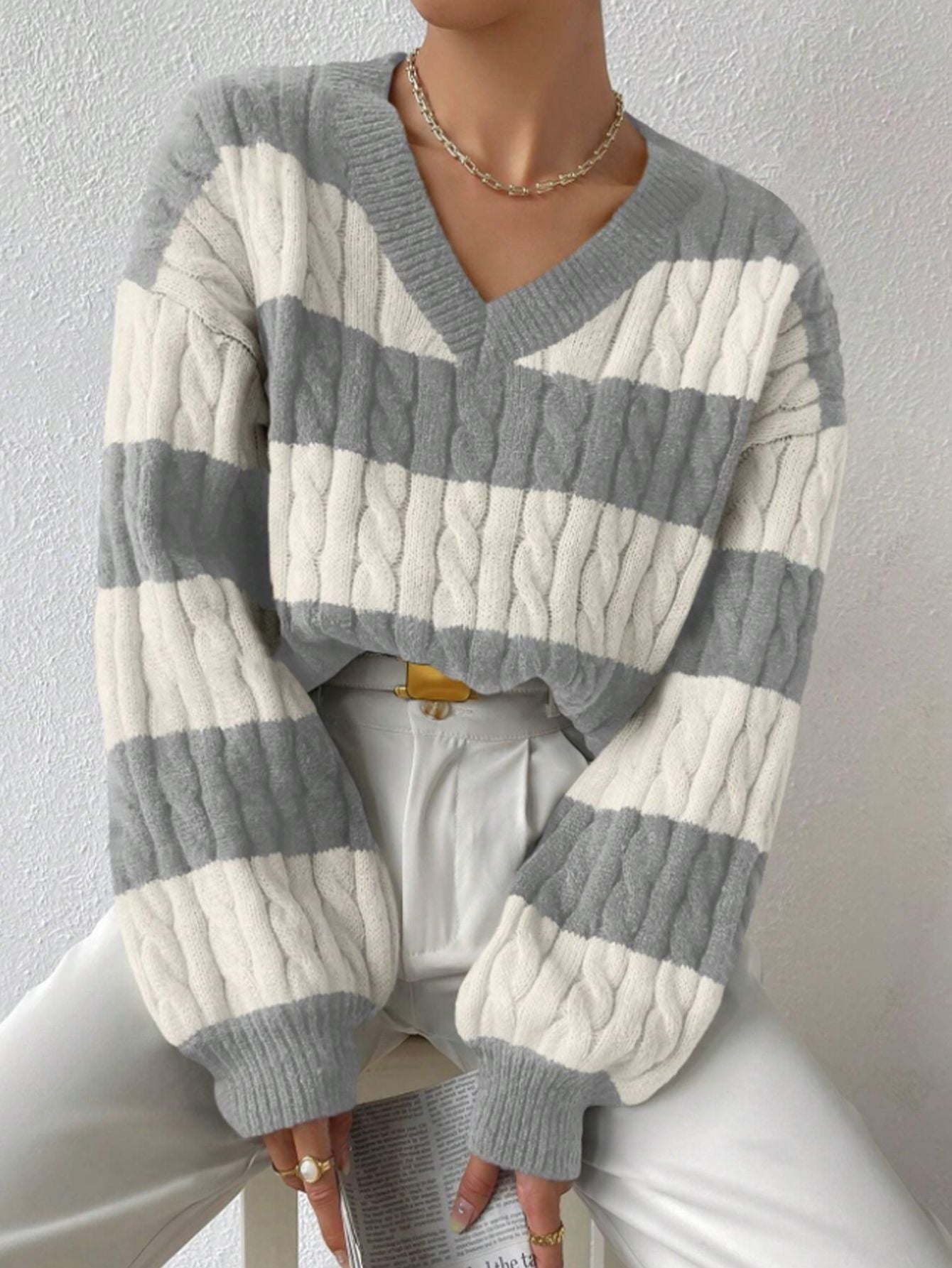 Varsity Lines Cable Knit Jumper