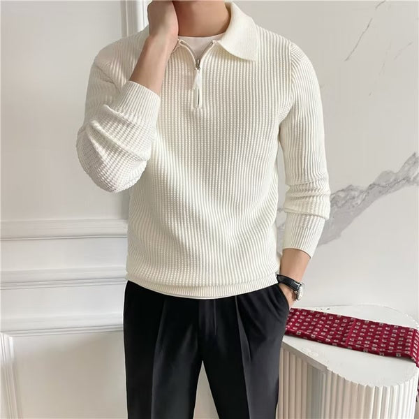 Callum Waffle Knit Zip Polo