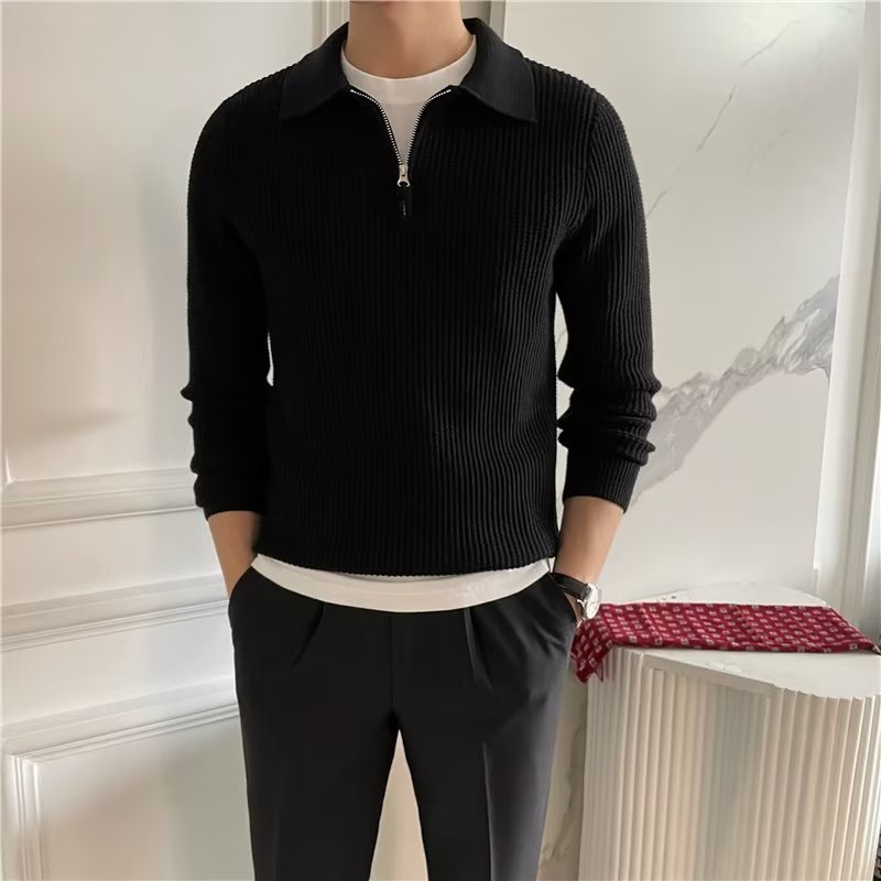 Callum Waffle Knit Zip Polo