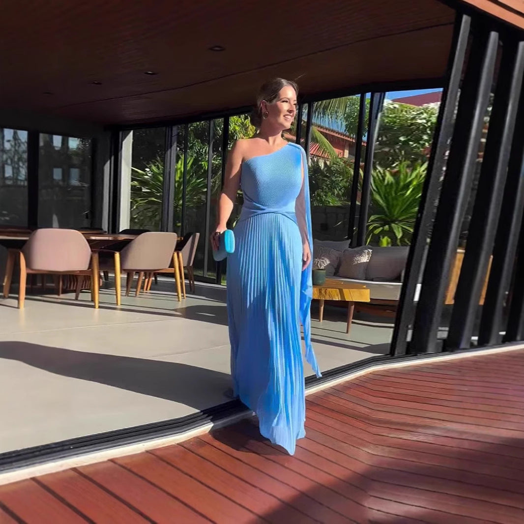 Elowen Pleated One-Shoulder Gown