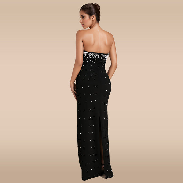 Pearl Whisper Embellished Strapless Maxi Dress
