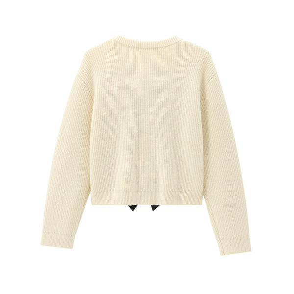 Ivory Bow Detail Ribbed Sweater