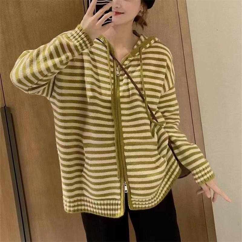 Harbour Stripe Zip-Up Knit Hoodie