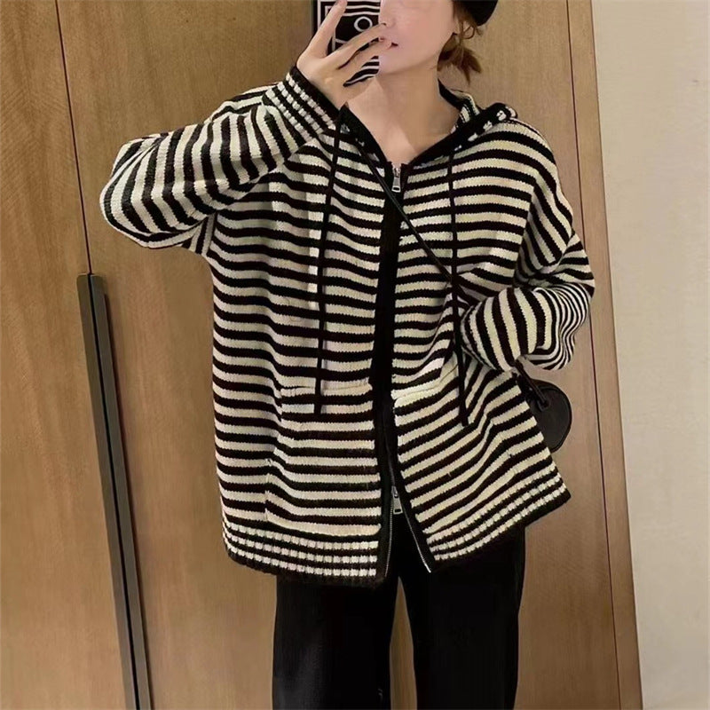 Harbour Stripe Zip-Up Knit Hoodie