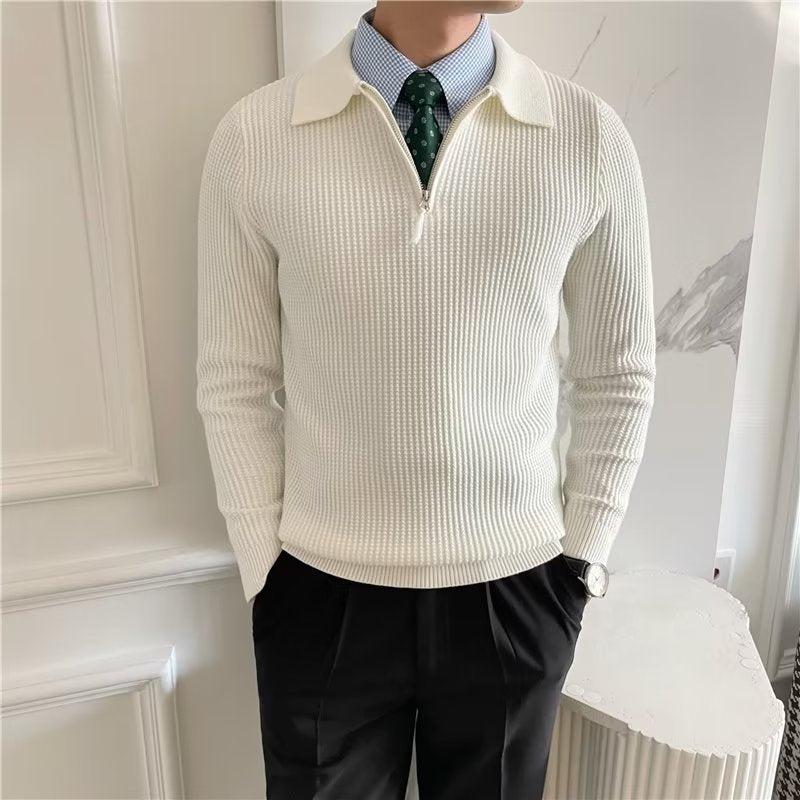 Callum Waffle Knit Zip Polo