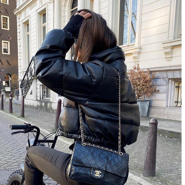 Onyx Rebel Faux Leather Puffer