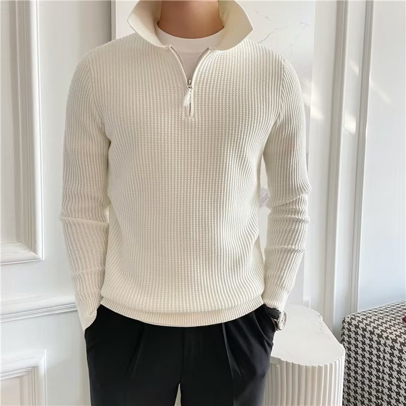Callum Waffle Knit Zip Polo