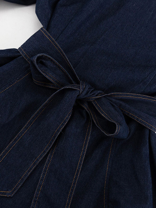 Indigo Statement Puff Sleeve Mini Dress