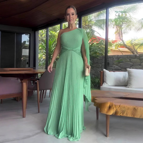 Elowen Pleated One-Shoulder Gown