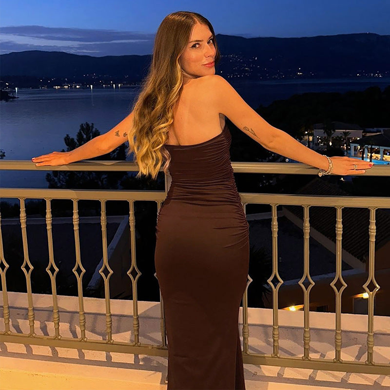 Women's Strapless Ruched Maxi Dress