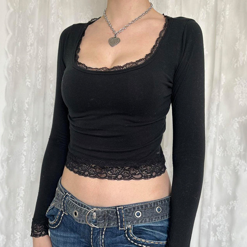 Aria Lace Trim Long Sleeve Top