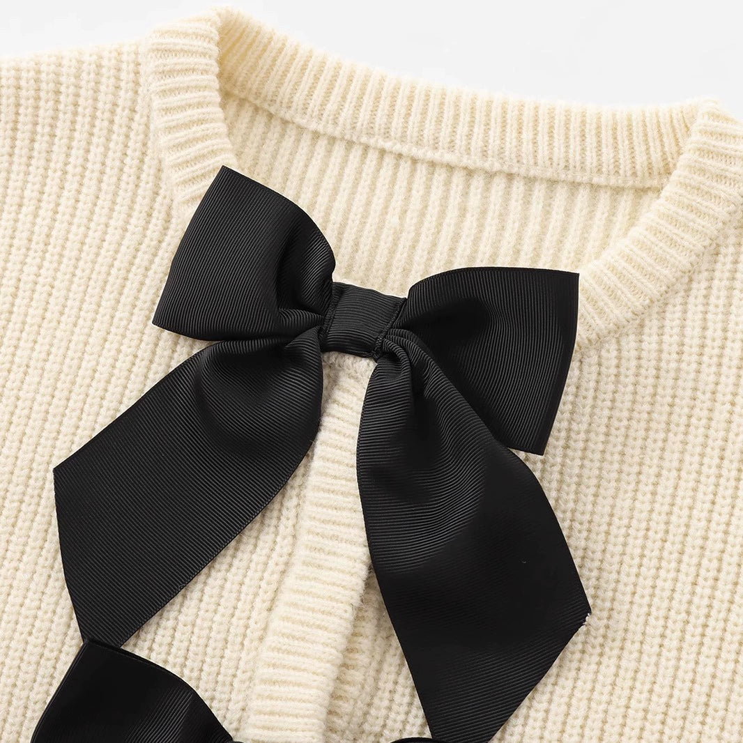 Ivory Bow Detail Ribbed Sweater
