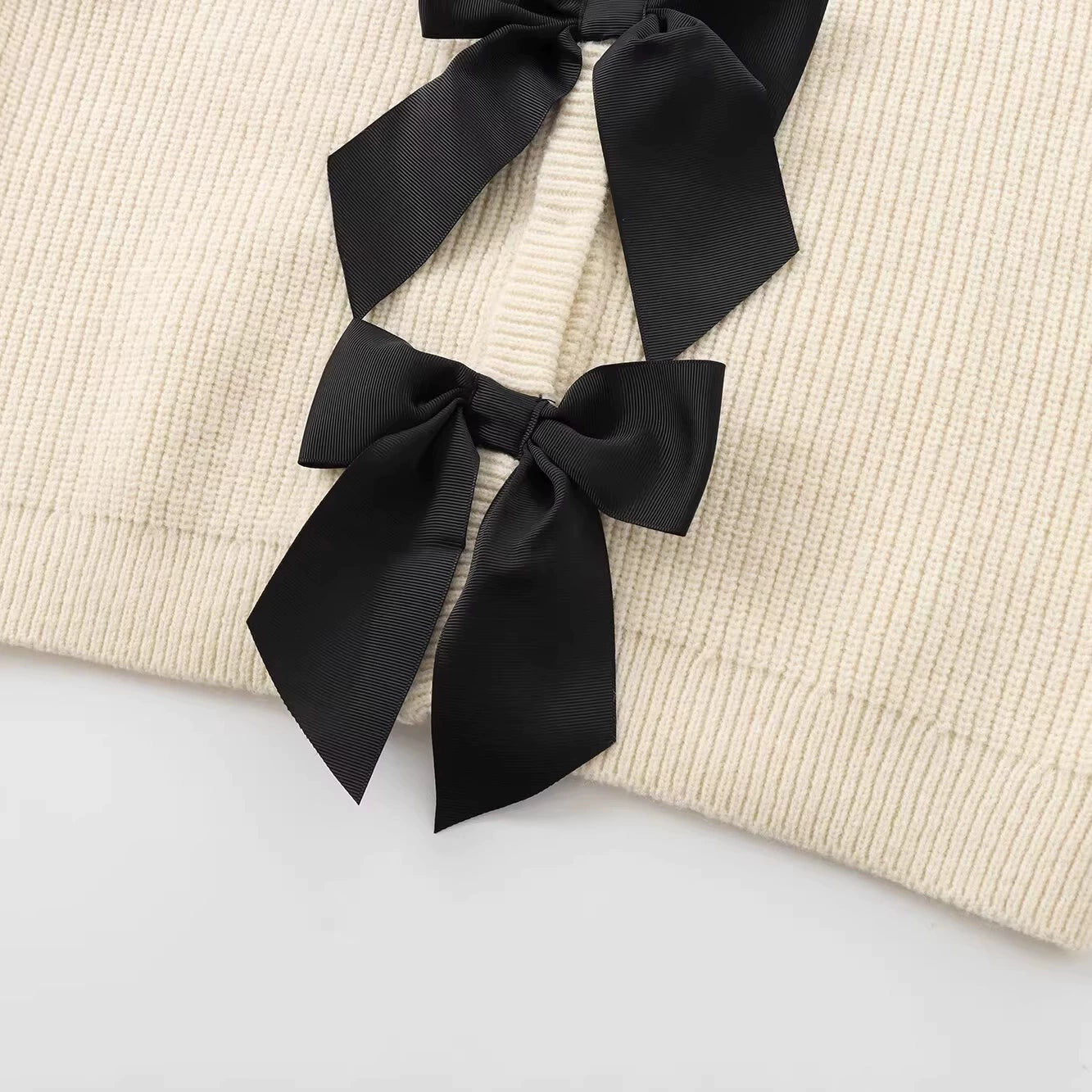 Ivory Bow Detail Ribbed Sweater