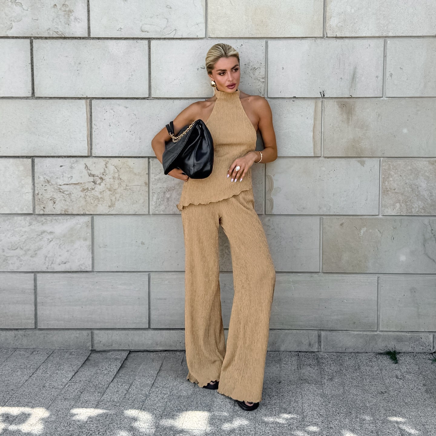 Vereli Textured Halter Two-Piece Set