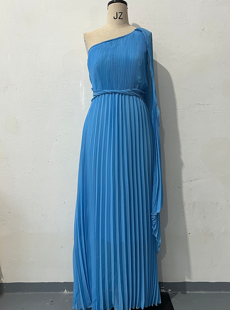 Elowen Pleated One-Shoulder Gown