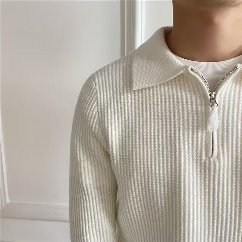 Callum Waffle Knit Zip Polo