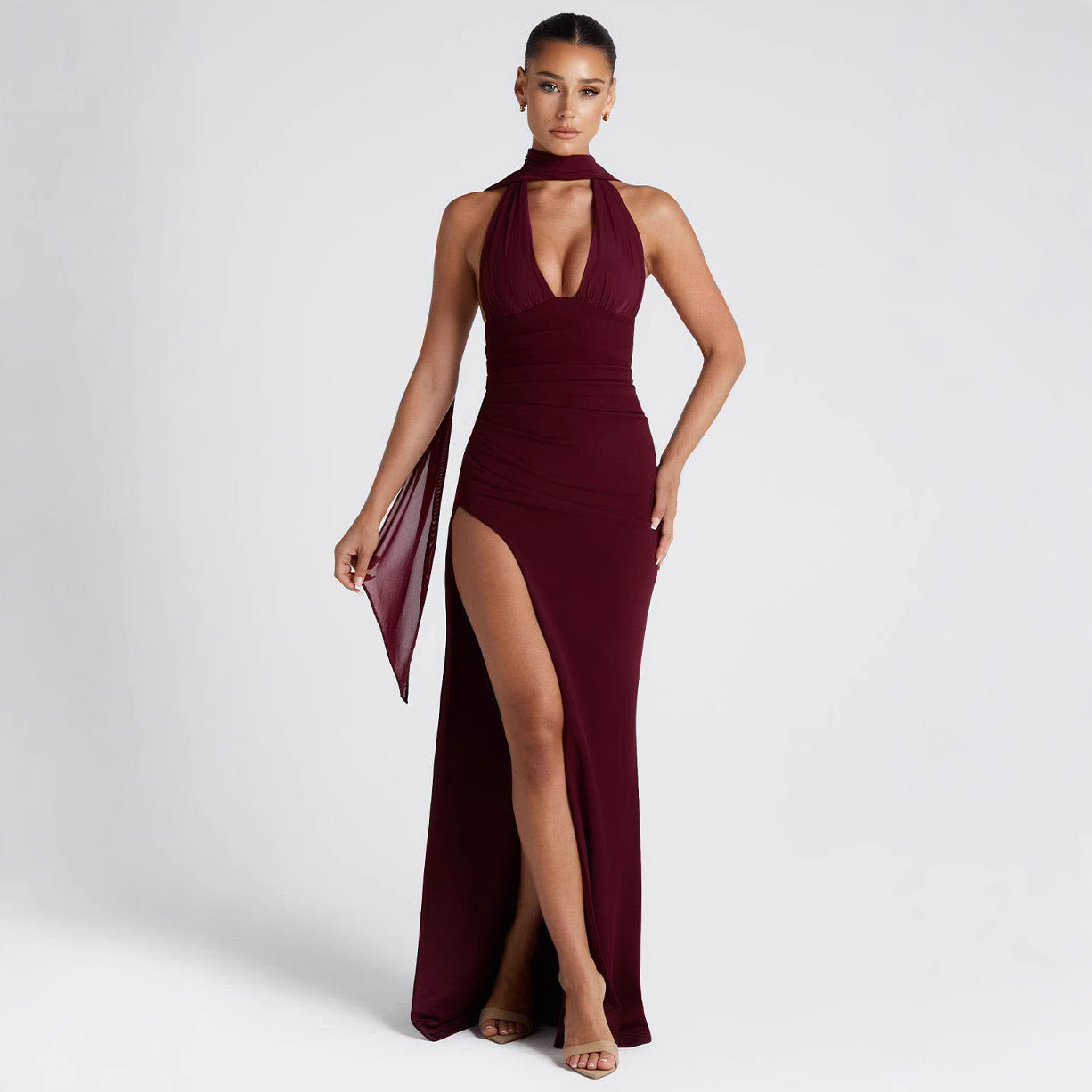 Vesper Halter Drape Maxi Dress