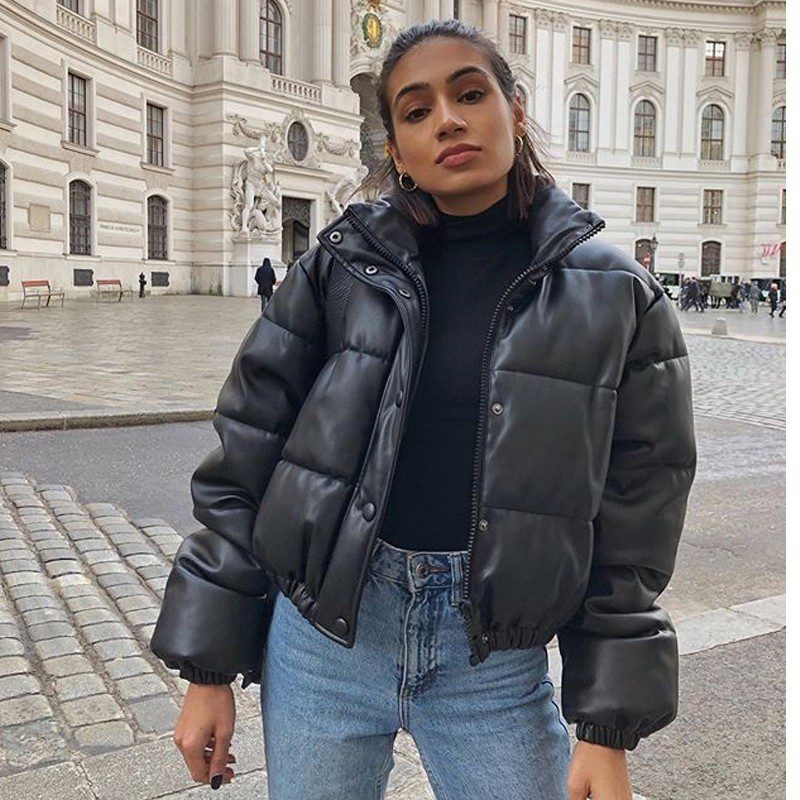 Onyx Rebel Faux Leather Puffer