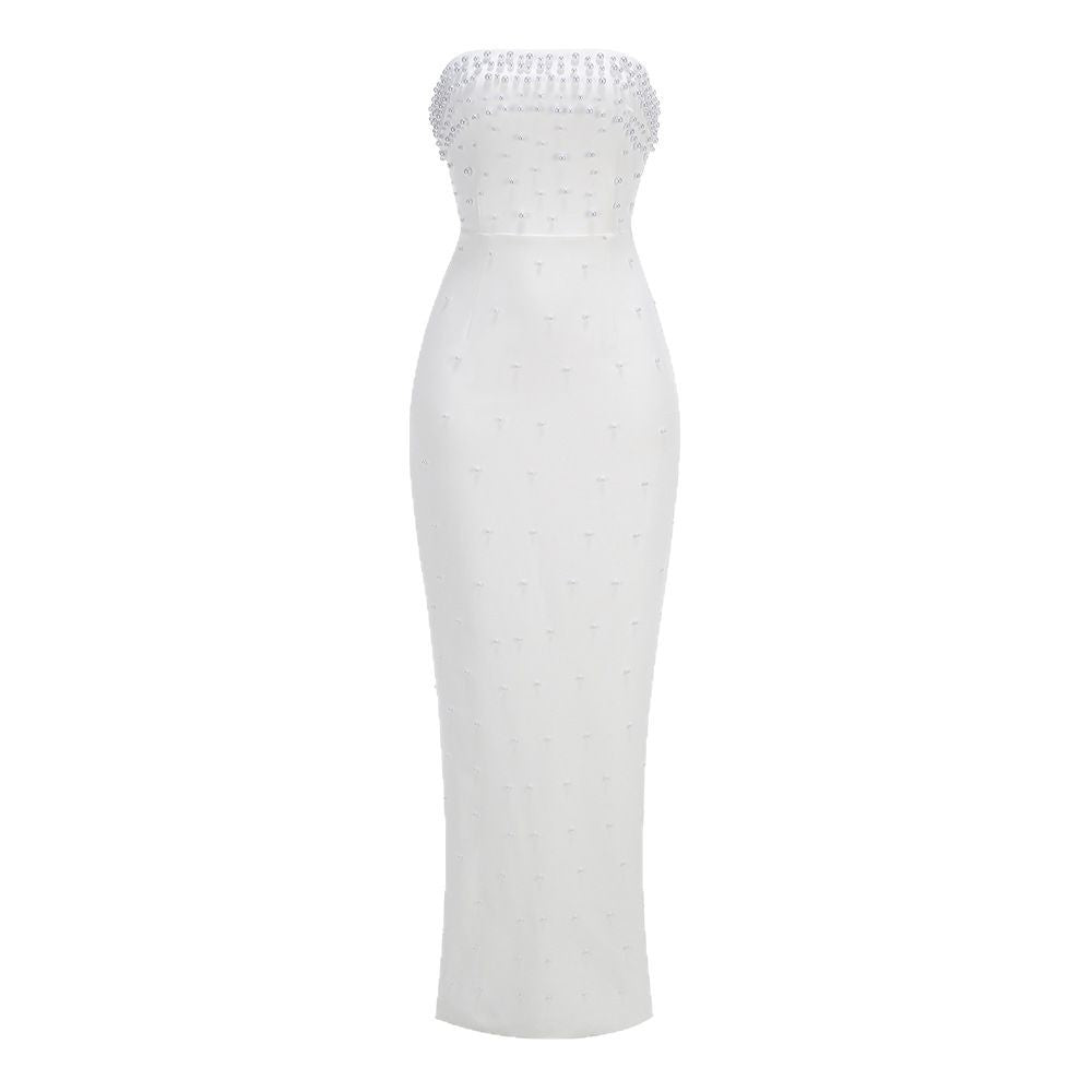 Pearl Whisper Embellished Strapless Maxi Dress